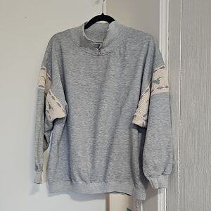 Vintage Ton Sur Ton Zip Neck Sweatshirt w/ Knit Detail On Sleeves